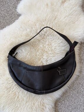 LATICO Crescent Brown Leather Sling Bag with Front Pocket brown leather